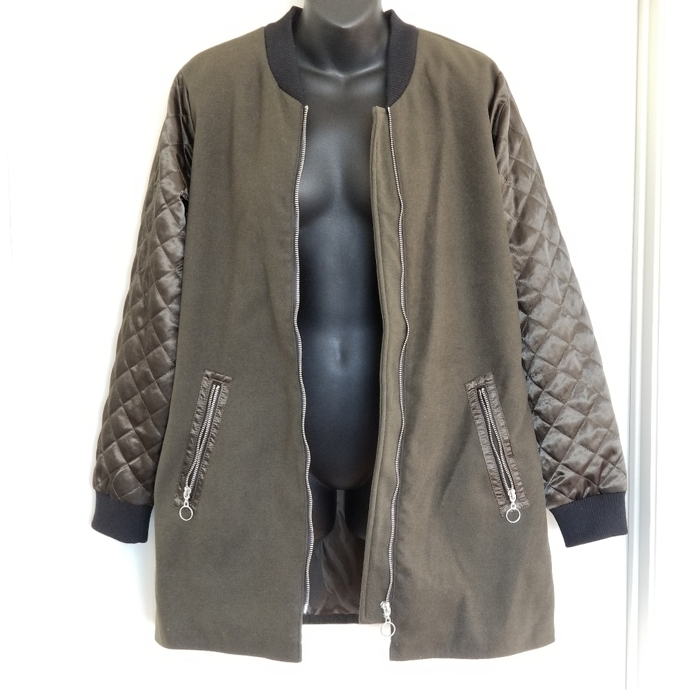 Army Green Longline Bomber Jacket